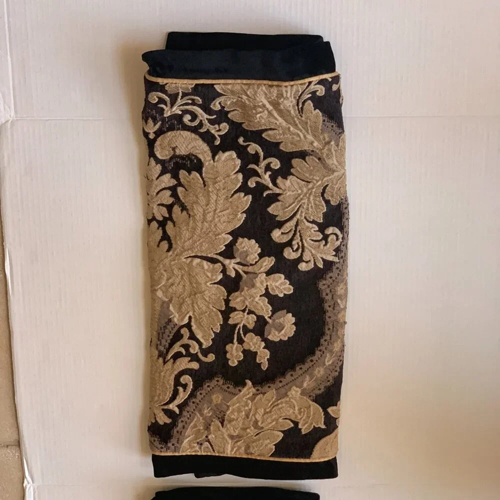 ROYAL VELVET 2 King Pillow Shams Gold Black Brocade Velvet Excellent Condition